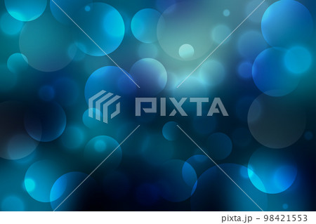 Abstract blue turquoise bokeh background. Blurred glow lights. Dreamy backdrop. Defocused shiny circles and dots. Magical night holidays illustration. 98421553