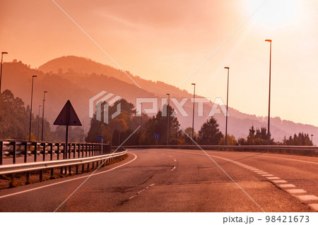 View of beautiful mountain landscape through the windscreen on a sunny day 98421673