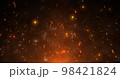 Abstract orange fiery sparks and smoke from a bonfire with fire, abstract background 98421824