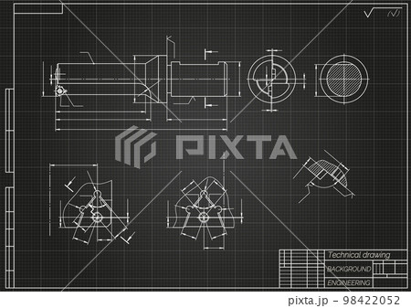 Mechanical engineering drawings on light background. Tap tools, borer. Technical Design. Cover. Blueprint. Vector illustration. 98422052