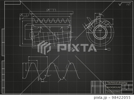 Mechanical engineering drawings on light background. Cutting tools, milling cutter. Technical Design. Cover. Blueprint. Vector illustration. 98422055