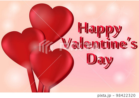 Three red hearts on a stick and an inscription Happy Valentine's Day. Vector image. 98422320