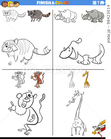 drawing and coloring worksheet with cartoon animals 98423014