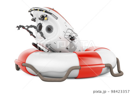 Bathyscaphe with lifebuoy, 3D rendering Bathyscaphe with lifebuoy, 3D rendering 98423357