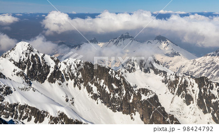Snowy winter high mountain landscape. Snowy winter high mountain landscape. 98424792