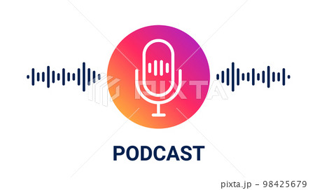 Podcast mic icon symbol logo microphone talk audio. Music radio tech podcast logo label sound studio 98425679