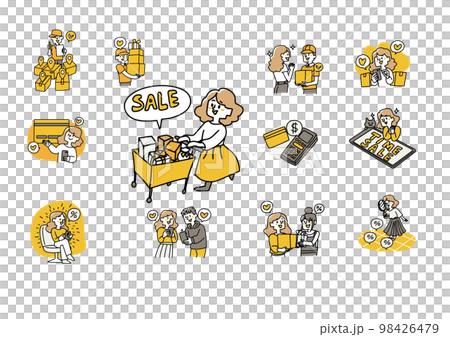 オンラインショッピングができることを紹介するイラストセット 98426479