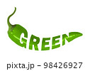 Color illustration of green chili pepper. Hot capsicum, green pepper for label design. One continuous line drawing with chili pepper lettering. 98426927