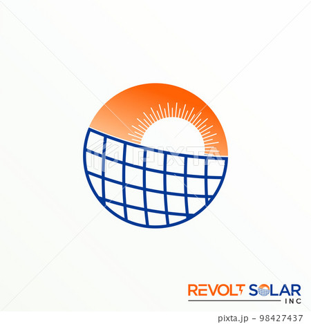 Unique sun and solar cell in block circle image graphic icon logo design abstract concept vector stock. Can be used as a symbol related to energy or power 98427437