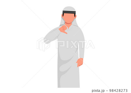 Business flat cartoon style drawing unhappy Arab businessman showing thumbs down sign gesture. Dislike, disagree, disappointment, disapprove, no deal. Body language. Graphic design vector illustration Business flat cartoon style drawing unhappy Arab businessman showing thumbs down sign gesture. Dislike, disagree, disappointment, disapprove, no deal. Body language. Graphic design vector illustration 98428273