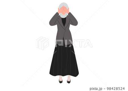 Business flat drawing Arabian businesswoman covering her eyes with hands and making don't see gesture. Female worker shows scary, fear, does not want to see gesture. Cartoon design vector illustration Business flat drawing Arabian businesswoman covering her eyes with hands and making don't see gesture. Female worker shows scary, fear, does not want to see gesture. Cartoon design vector illustration 98428524