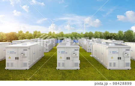 Amount of energy storage systems or battery container units with solar and turbine farm Amount of energy storage systems or battery container units with solar and turbine farm 98428899