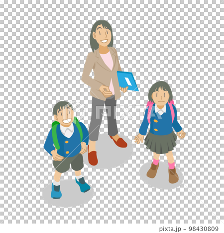 仰望天空的小學生和老師 98430809