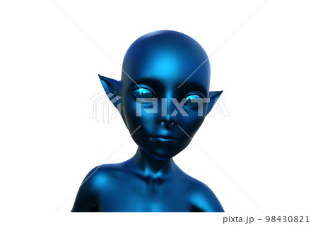 3d render. Portrait of a blue elf on a white background.  98430821