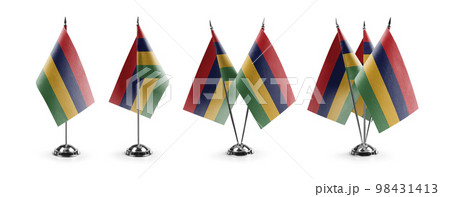 Small national flags of the Mauritius on a white background 98431413