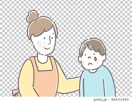 安慰孩子的圍裙的婦女 98431493