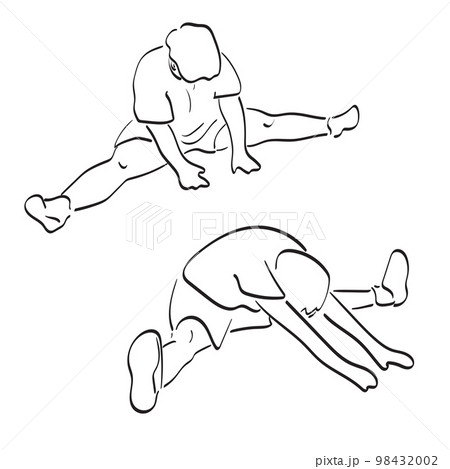 fat woman stretching her legs illustration vector hand drawn isolated on white background line art. 98432002