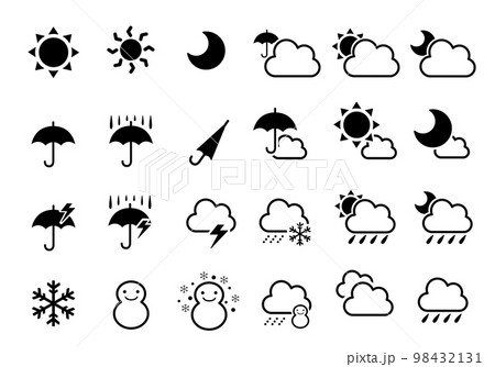 天気マークアイコンセット シルエット 天気マークアイコンセット シルエット 98432131