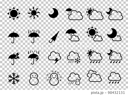 天気マークアイコンセット シルエット 天気マークアイコンセット シルエット 98432131