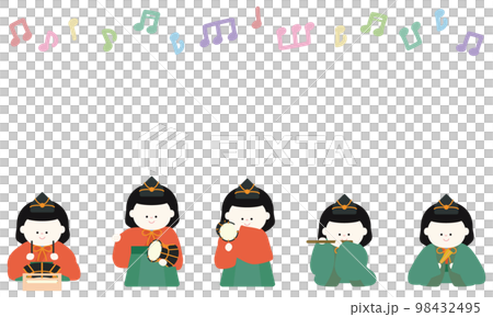 ひなまつり雛人形五人囃子と音符 98432495
