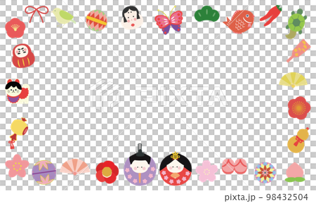 Frame of cute Hinamatsuri accessories 98432504