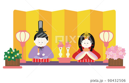 ひなまつりお内裏様とお雛様の雛飾り 98432506
