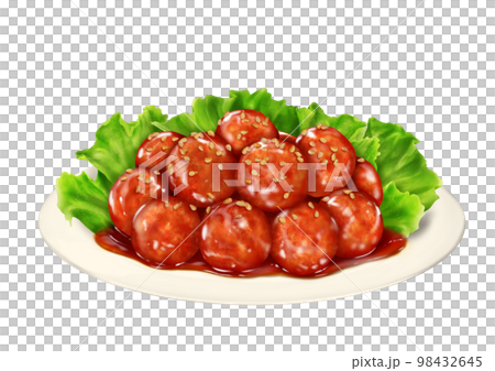 肉団子 ごま付き レタス 甘酢あん タレ 98432645