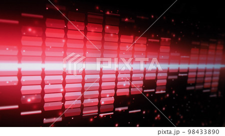 Sound equalizer. Wave pattern of music sounds element on monitor screen. Digital equalizer. Modern song equalisers dark background. Colorful waveform of musical soundtrack. Music equalizers display. 98433890