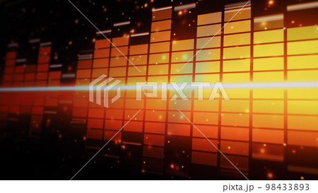 Sound equalizer. Wave pattern of music sounds element on monitor screen. Digital equalizer. Modern song equalisers dark background. Colorful waveform of musical soundtrack. Music equalizers display. 98433893