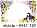北欧風の花とキリン親子のかわいい手描きフレーム 98434585