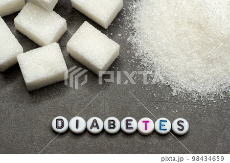 Pile of unhealthy white sugar cubes Pile of unhealthy white sugar cubes 98434659