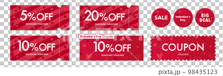 Vector design set of red heart discount coupons for valentine sale 98435123