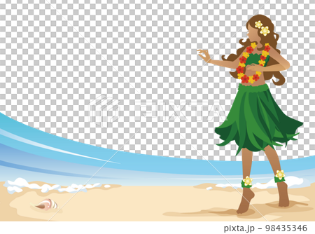 ハワイの青い海を背にしてフラガールがフラダンスを踊っている情景 ハワイの青い海を背にしてフラガールがフラダンスを踊っている情景 98435346