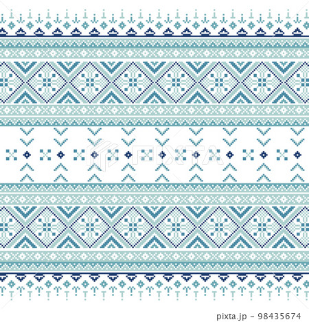 Set of Ethnic ornament pattern in blue colors Set of Ethnic ornament pattern in blue colors 98435674