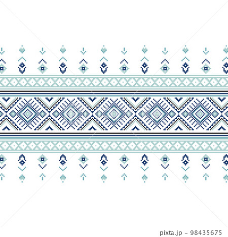 Set of Ethnic ornament pattern in blue colors Set of Ethnic ornament pattern in blue colors 98435675