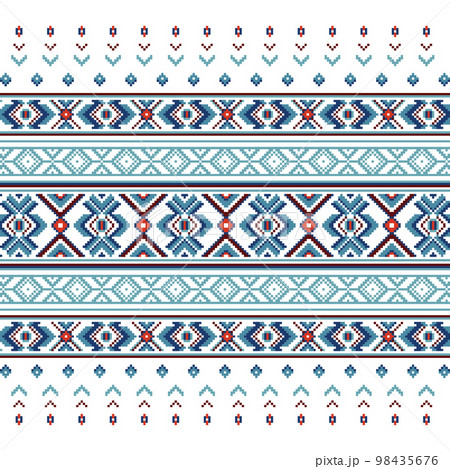 Set of Ethnic ornament pattern in blue colors 98435676