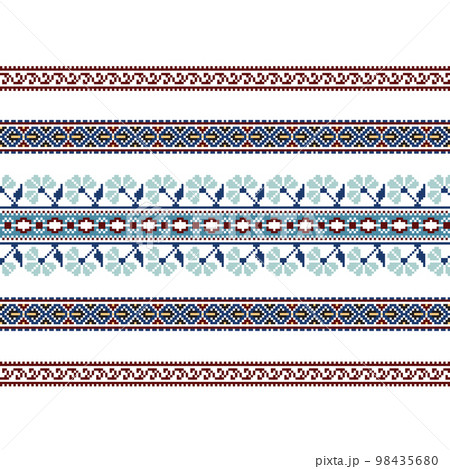 Set of Ethnic ornament pattern in blue colors 98435680