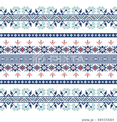 Set of Ethnic ornament pattern in blue colors Set of Ethnic ornament pattern in blue colors 98435684