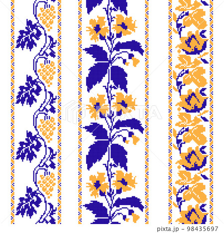 Set of Ethnic ornament pattern with cross stitch flower 98435697