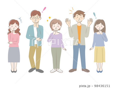 驚いているカジュアル姿の若い男女　全身　複数 98436151