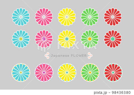 カラフルな和風の菊の花　イラスト　ベクター 98436380