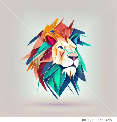 3D origami lion face. Big cat portrait. 98436451