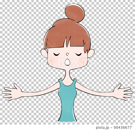 一個女人深吸一口氣的插圖 一個女人深吸一口氣的插圖 98436677