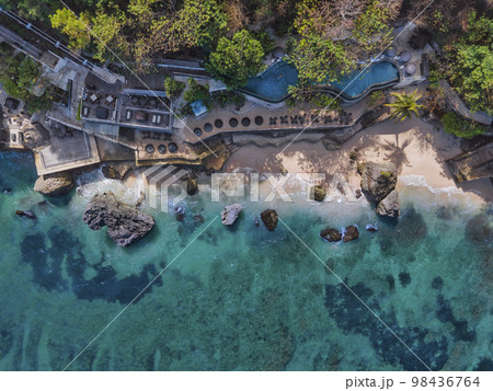Aerial view of cafe at ocean coastline 98436764