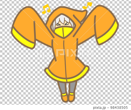 A cheerful girl wearing an orange raincoat A cheerful girl wearing an orange raincoat 98438505