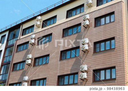 Air conditioner compressor installed outdoors wall Air conditioner compressor installed outdoors wall 98438963