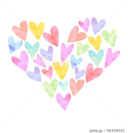 カラフルなハート型のハート（水彩風ベクター） 98439581