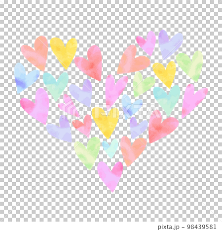 カラフルなハート型のハート（水彩風ベクター） 98439581