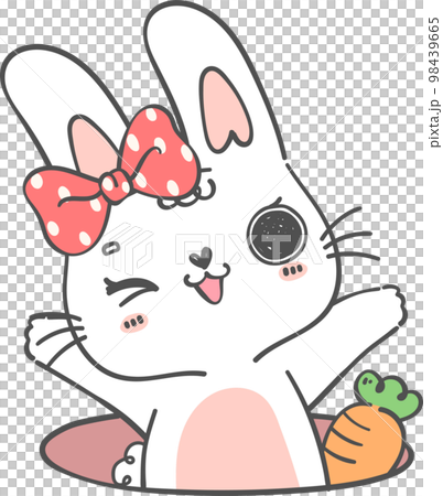 Cute happy smile white bunny rabbit with carrot in hole cartoon doodle animal character hand drawing  98439665