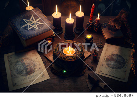 the concept of witchcraft and magic, an altar for communication with spirits the concept of witchcraft and magic, an altar for communication with spirits 98439697